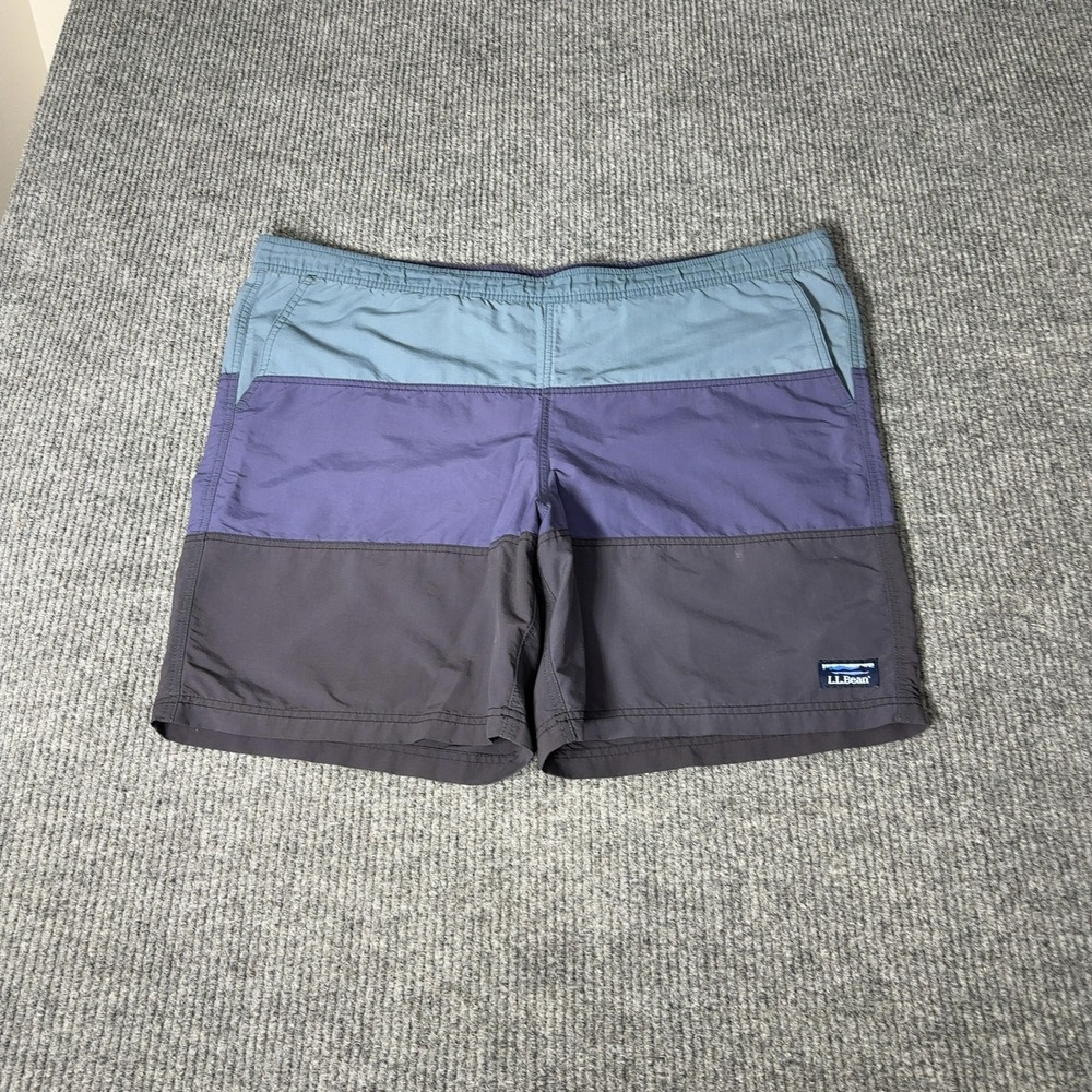 LL Bean Colorblock Shorts Mens L Fits XXL Blue Purple Grey 509470 Supplex Nylon